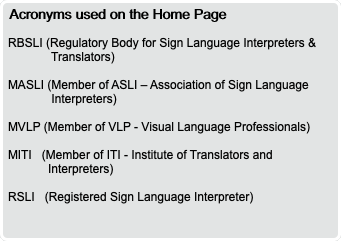 Acronyms used on the Home