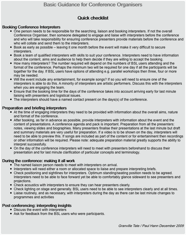 Basic Guidance for Conference Organisers
